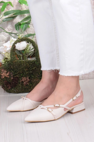 Fort 018-909 Fls Saten Toka Detaylı Şık Rahat Sivri Burun Kadın Babet - Resim 9