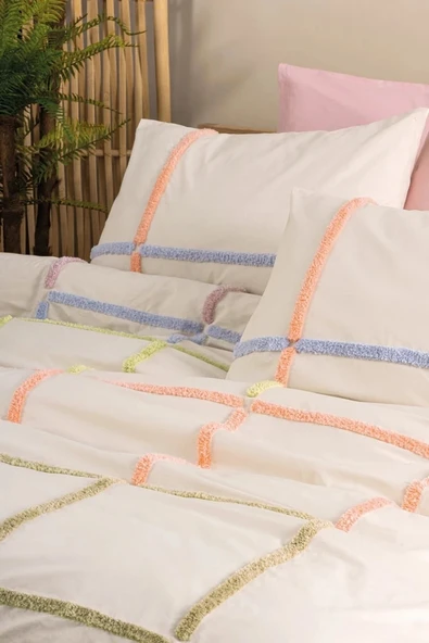 Puff Nakışlı Çift Kişilik Nevresim Takımı Insula Gül Kurusu - Resim 2