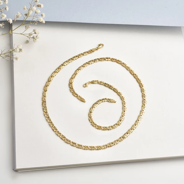 14 Ayar Altın Kaplama İtalyan Gösterişli ve Hafif Gümüş Bileklik - BP00101 - Resim 4