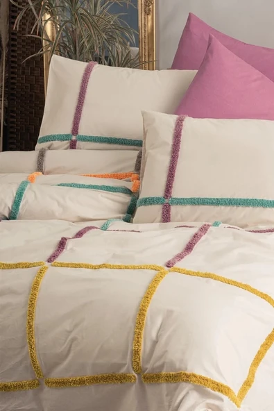 Puff Nakışlı Çift Kişilik Nevresim Takımı Insula Gül Kurusu - Resim 6