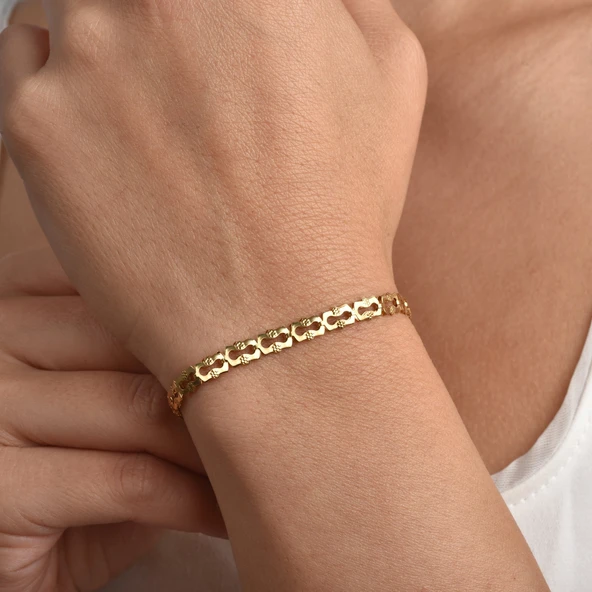 14 Ayar Altın Kaplama İtalyan Gösterişli ve Hafif Gümüş Bileklik - BP00101 ürün görseli 1