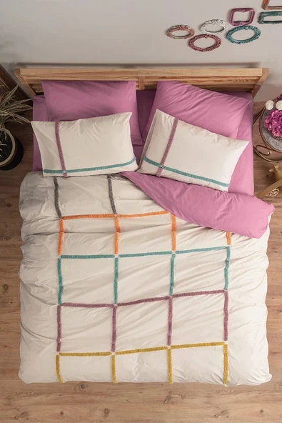 Puff Nakışlı Çift Kişilik Nevresim Takımı Insula Gül Kurusu - Resim 5