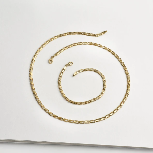 14 Ayar Altın Kaplama İtalyan Gösterişli ve Hafif  Gümüş Zincir - NP00102 - Resim 4