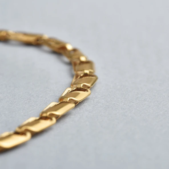 14 Ayar Altın Kaplama İtalyan Gösterişli ve Hafif  Gümüş Zincir - NP00102 - Resim 3