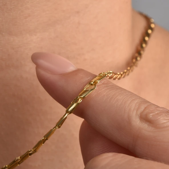 14 Ayar Altın Kaplama İtalyan Gösterişli ve Hafif  Gümüş Zincir - NP00102 - Resim 2