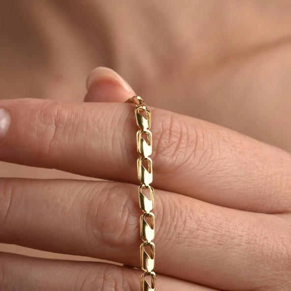 14 Ayar Altın Kaplama İtalyan Gösterişli ve Hafif Gümüş Bileklik - BP00102 - Resim 3