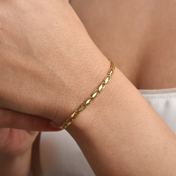 14 Ayar Altın Kaplama İtalyan Gösterişli ve Hafif Gümüş Bileklik - BP00102 - Resim 2