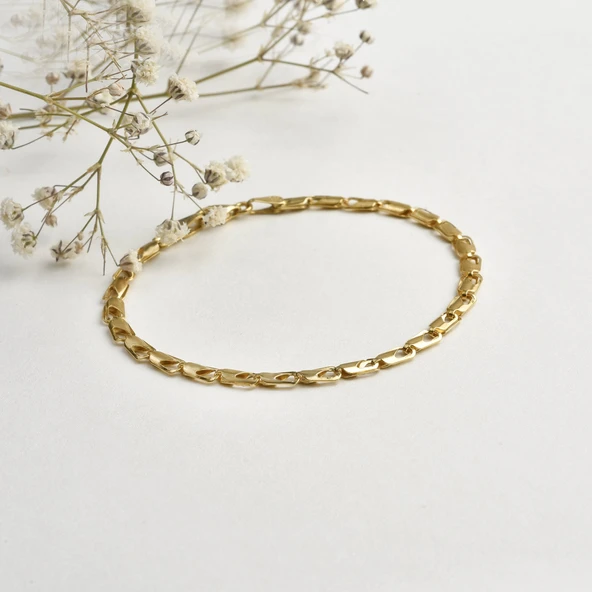 14 Ayar Altın Kaplama İtalyan Gösterişli ve Hafif Gümüş Bileklik - BP00102 ürün görseli 1