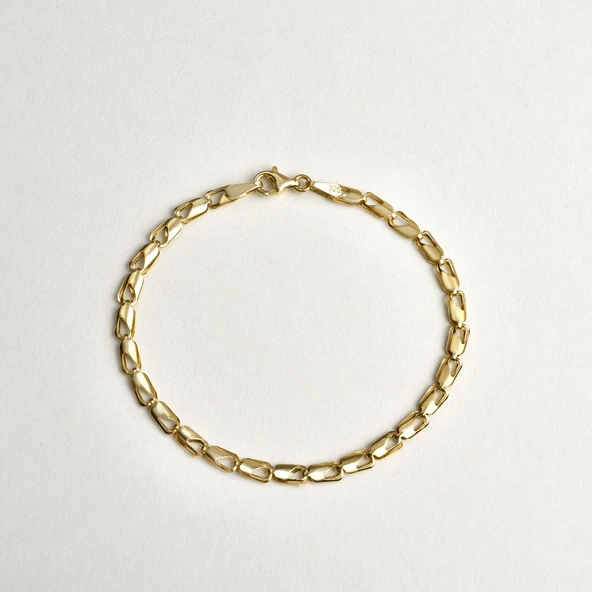 14 Ayar Altın Kaplama İtalyan Gösterişli ve Hafif Gümüş Bileklik - BP00102 - Resim 5