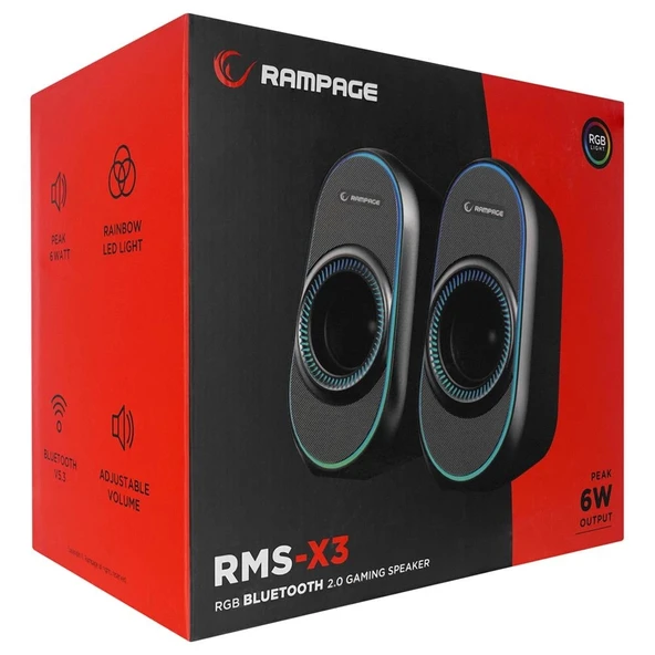 Rampage RMS-X3 2.0 6W Bluetooth Özellikli Siyah Multimedia RGB Işıklı Gaming USB Speaker - 2
