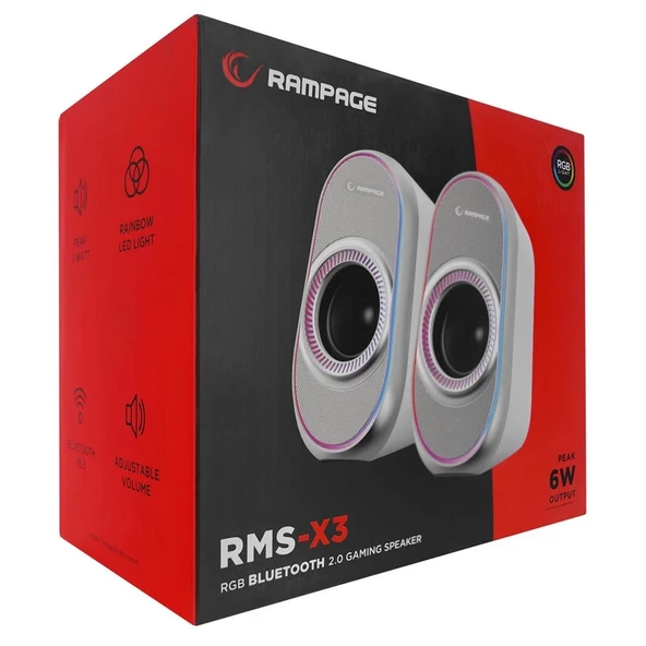 Rampage RMS-X3 2.0 6W Bluetooth Özellikli Beyaz Multimedia RGB Işıklı Gaming USB Speaker - 2