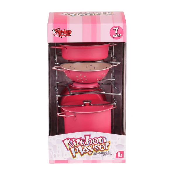 ATF-683G-6 Raflı Pembe Emaye Tencere Tava Seti 7 Parça -Vardem - Resim 2