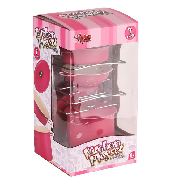 ATF-683G-6 Raflı Pembe Emaye Tencere Tava Seti 7 Parça -Vardem ürün görseli