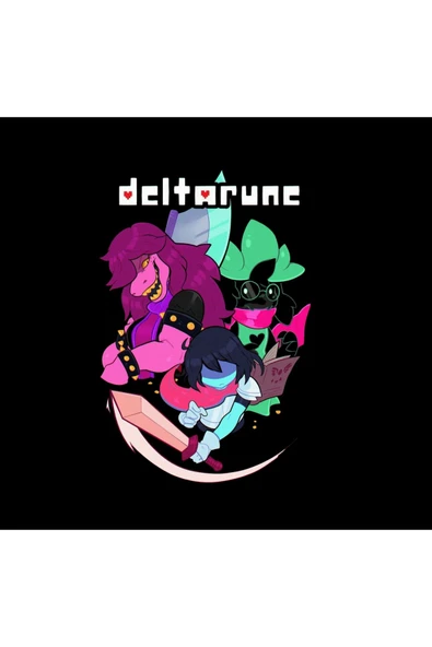 fame-stoned Deltarune – Oyun Baskılı Unisex %100 Pamuk Siyah T-shirt - Resim 2