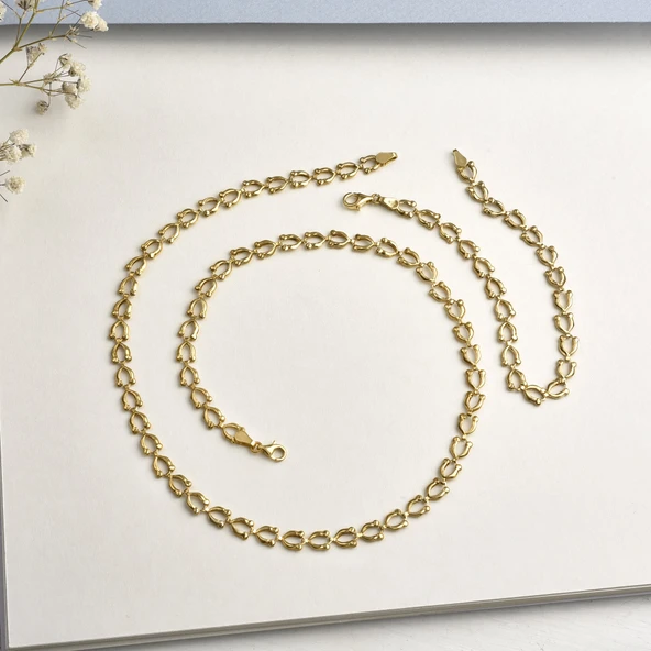 14 Ayar Altın Kaplama İtalyan Gösterişli ve Hafif  Gümüş Zincir - NP00103 - Resim 4