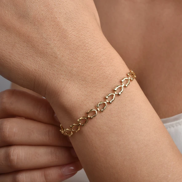 14 Ayar Altın Kaplama İtalyan Gösterişli ve Hafif Gümüş Bileklik - BP00103 ürün görseli 1