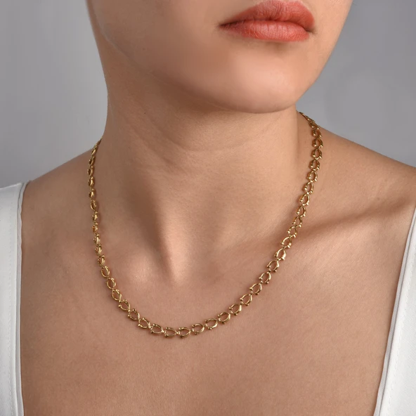 14 Ayar Altın Kaplama İtalyan Gösterişli ve Hafif  Gümüş Zincir - NP00103 ürün görseli 1