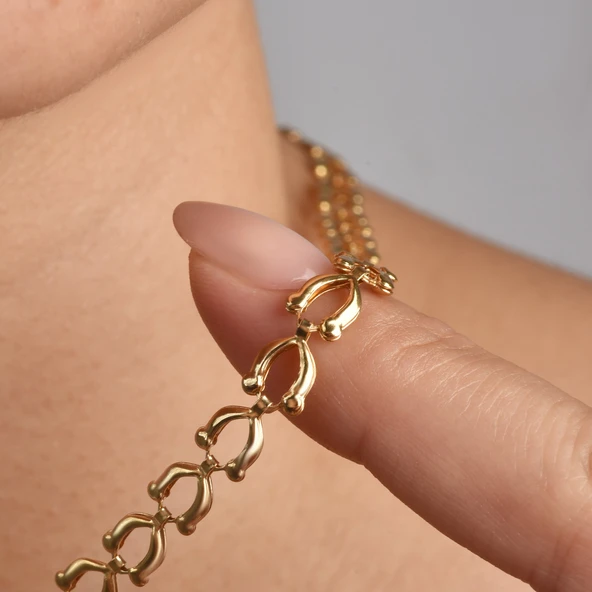 14 Ayar Altın Kaplama İtalyan Gösterişli ve Hafif  Gümüş Zincir - NP00103 - Resim 3