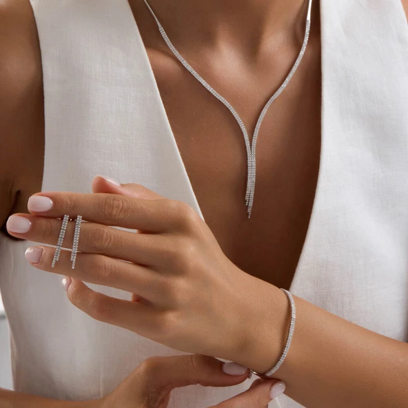 Su Yolu Set Beyaz Altın İki Sıra