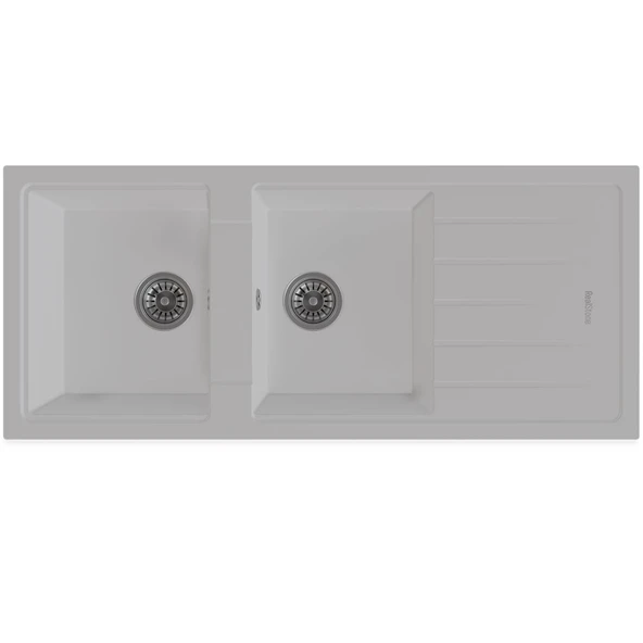 Real Stone P021 Esila Çift Gözlü Granit Mutfak Eviyesi Beyaz 116.5 x 50 Cm