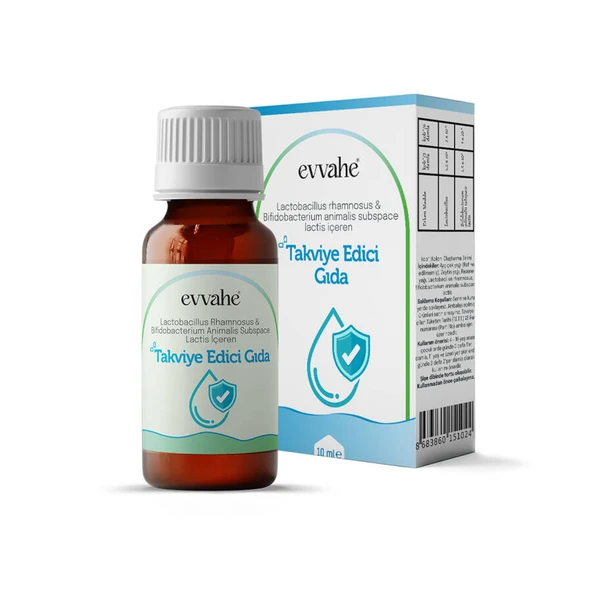 Evvahe Doğal Probiyotik Damla 10ml (Lactobacillus rhamnosus & Bifidobacterium animalis subspace lactis içeren Takviye edici gıda) - 1
