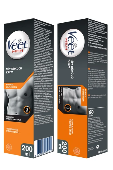 Veet Men Erkeklere Özel Tüy Dökücü Krem Hassas Ciltler 200ml + Normal Ciltler Tüy Dökücü Krem 200 ml - Resim 9