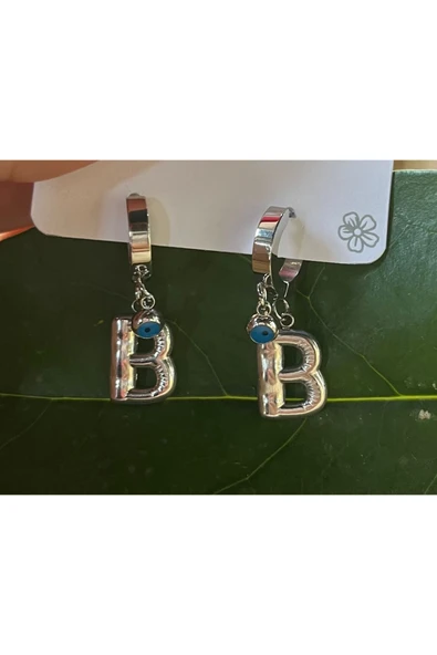 Monalisa Home Gümüş Renk B Harfi Lüks Gösterişli Klips  Küpe ürün görseli 1