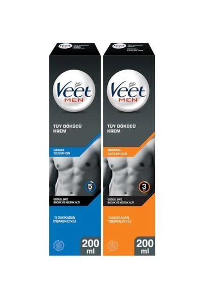 Veet Men Erkeklere Özel Tüy Dökücü Krem Hassas Ciltler 200ml + Normal Ciltler Tüy Dökücü Krem 200 ml ürün görseli