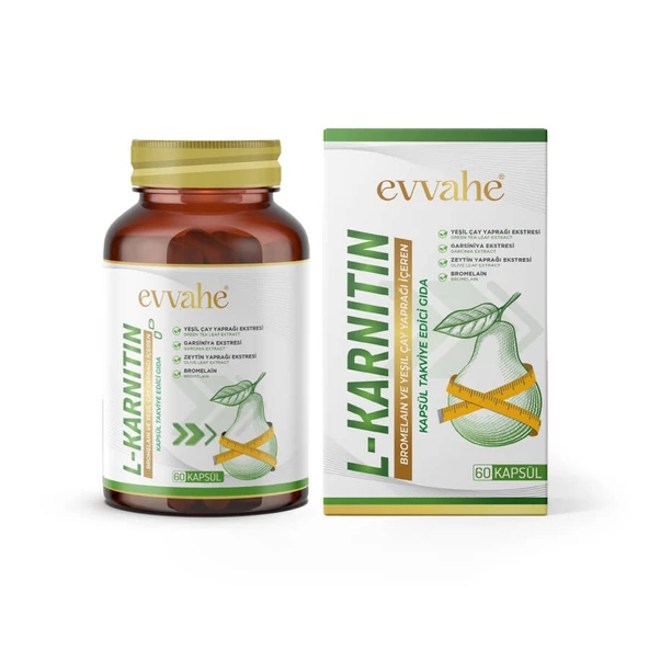Evvahe Doğal L-Karnitin, Bromelain ve Yeşil Çay Yaprağı İçeren Kapsül Takviye Edici Gıda