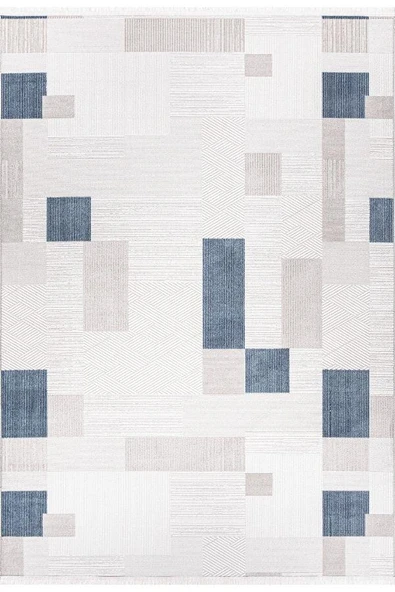 Pastel Halı Zena 474A Beyaz Lacivert Serisi Akrilik Salon Oturma Yatak Odası Halısı