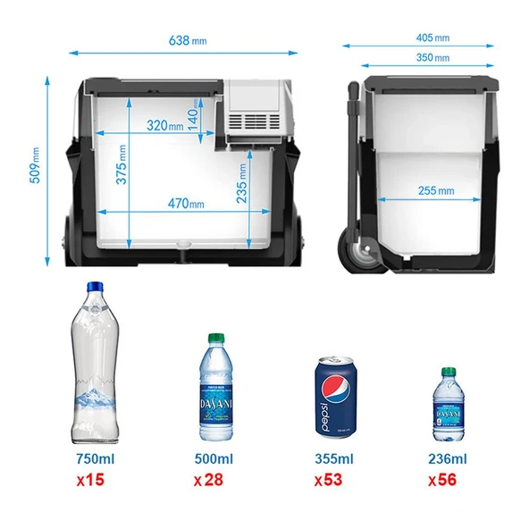 Acopower PX40 12/24/220Volt 40Litre Kompresörlü Tekerlekli Outdoor Oto Buzdolabı (Akü Dahil Değildir) - 5