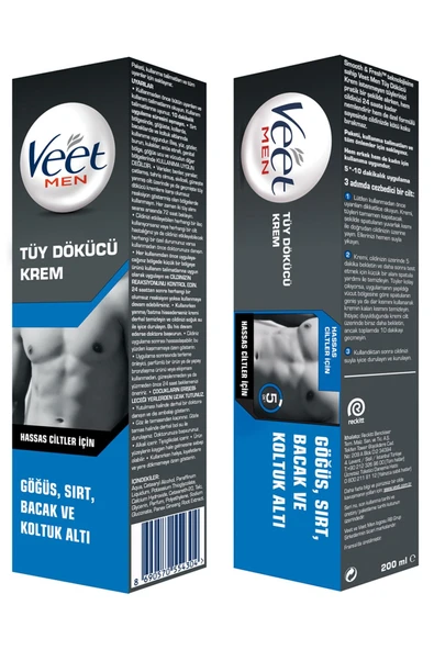 Veet Men Erkeklere Özel Tüy Dökücü Krem Hassas Ciltler 200ml + Normal Ciltler Tüy Dökücü Krem 200 ml - Resim 8