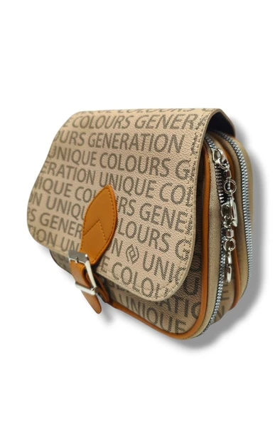 Tuana 205-25 Yazı Desenli Kemer Tokalı Omuz Askılı Kadın Çanta - 2