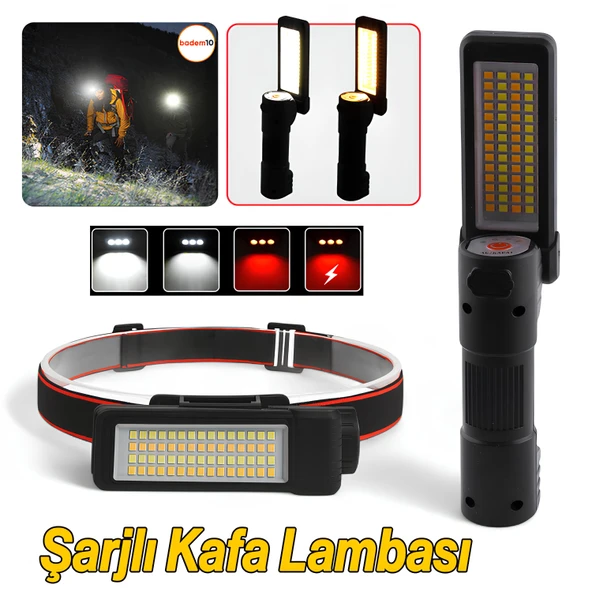 Güçlü Işık Kafa Feneri Kafa Lambası 10W Uzun Menzil Usb Şarjlı Ledli Işık Su Geçirmez Kamp El Feneri ürün görseli