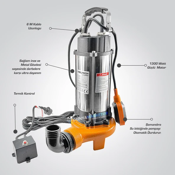 IBELTECH V1300DF 2 inç 1.5 Hp Bıçaklı Foseptik Dalgıç Pompa Kirli Su Dalgıç Pompa 1300w Parçalayıcı - 3