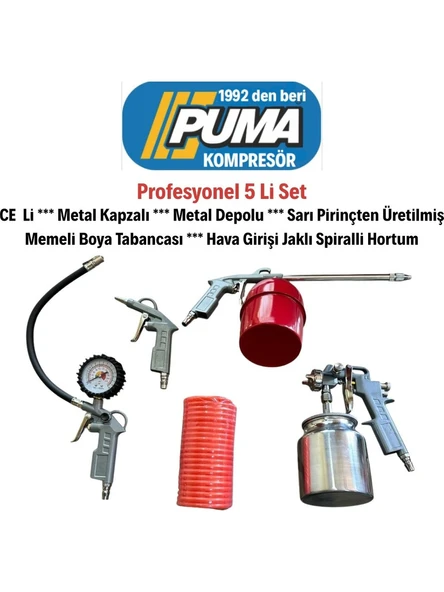 Povver 5 Li Havalı Set (Boya, Mazot, Lastik Şişirme, Hava, Spiral Hortum) ürün görseli