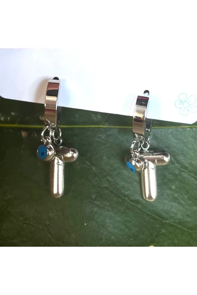 Monalisa Home Gümüş Renk T Harfi Lüks Gösterişli Klips  Küpe ürün görseli 1