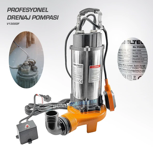 IBELTECH V1300DF 2 inç 1.5 Hp Bıçaklı Foseptik Dalgıç Pompa Kirli Su Dalgıç Pompa 1300w Parçalayıcı - 4