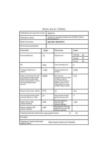 Arçelik 6444 OK I 4 Programlı Bulaşık Makinesi - 5