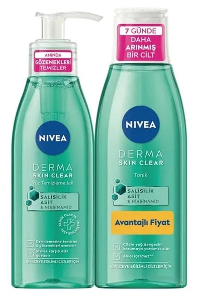 Nivea Derma Skin Clear Sivilce Karşıtı Yüz Temizleme Jeli 150 Ml + Tonik 200 Ml Salisilik Asit (BHA)