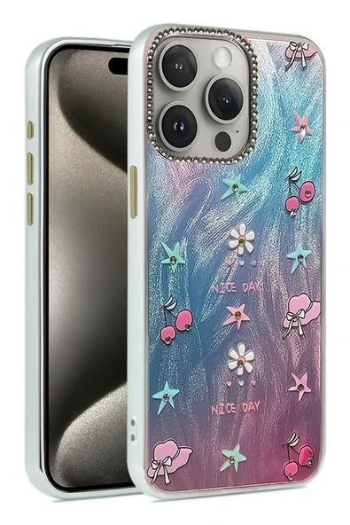 Apple iPhone 16 Pro Kılıf Parlak Desenli Taşlı Azn-Blade ürün görseli 1