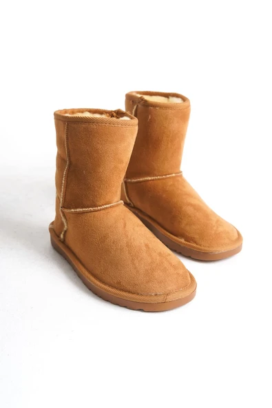 JET-SELINA Bağcıksız Düz Taban İçi Kürklü Süet Kadın Bot  STT - Taba - Resim 5