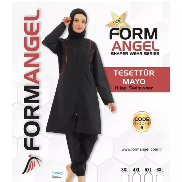 Form Angel Kadın Desenli Büyük Beden Paraşüt Taytlı Fermuarlı Tesettür Mayo 3XL-6XL/1700-4-6 - 2
