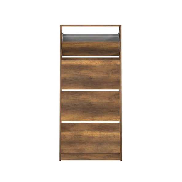 Flat Duo 4 Katlı Geniş Ayakkabılık-Koyu Ceviz (Oslo Ceviz) 73x157x26 cm (GxYxD) - 3