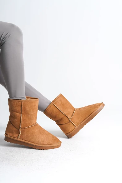 JET-SELINA Bağcıksız Düz Taban İçi Kürklü Süet Kadın Bot  STT - Taba - Resim 2