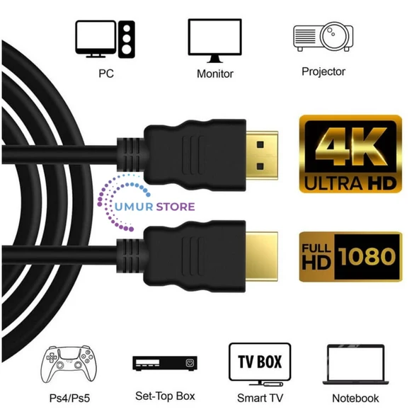 HDMI Kablo 4K 3D Ağ Destekli Altın Uçlu 4K 60Hz 18G Bps Ultra Hd 4K Ethernet HDMI Kablosu - 50CM - 3