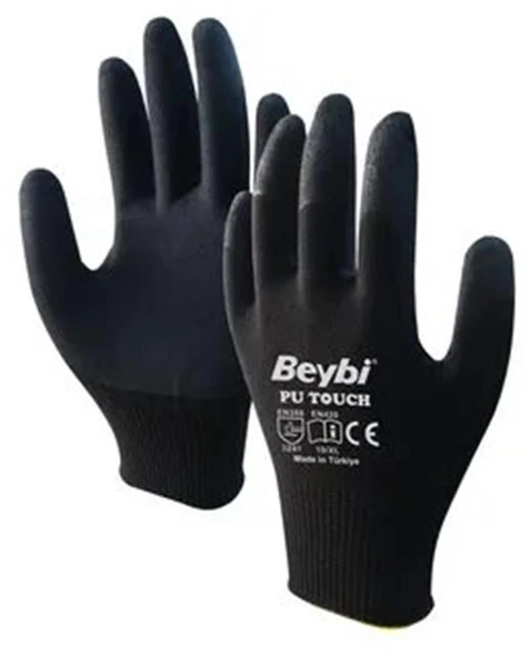 Beybi 9 Beden 12li Paket Poliüretan Kaplı Pu Touch Siyah Montaj Eldiven  EN388 (3121X) - 1
