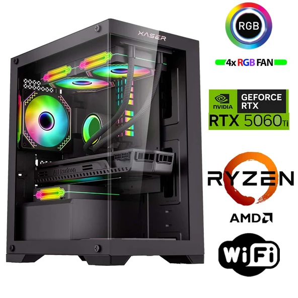 Xaser SovaX10 Ryzen 5 5600 16GB Ram 1TB M.2 NVMe SSD 16GB RTX5060Ti Masaüstü Oyuncu Bilgisayarı ürün görseli 1