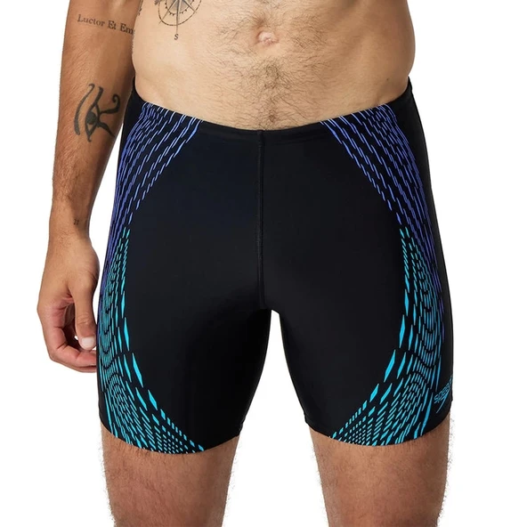 Speedo Duo Logo Print Mid Jam-mer Erkek Mayosu Siyah-Mavi - 5