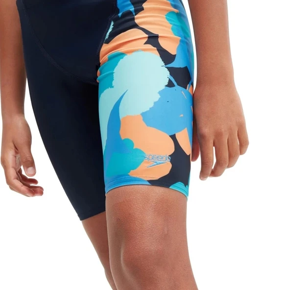 Speedo Allover V Cut Jammer Erkek Çocuk Yüzücü Mayo Lacivert-Turuncu - 2